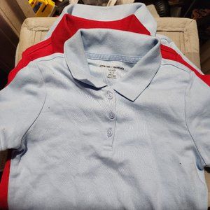Red and 2 blue Amazon Essentials boy polos